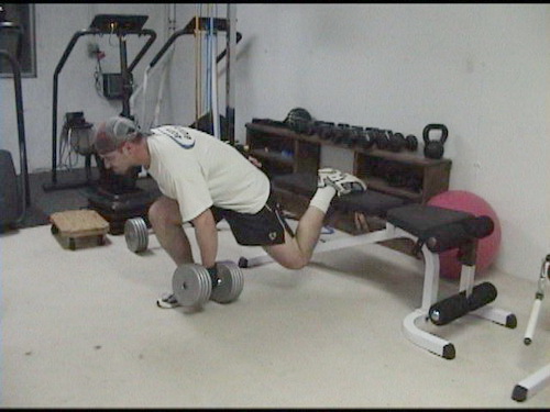 One Leg Dumbell Split Squat On Bench In Bent-Over Position...A Unique Lower Body and Posterior Chain Exercise
